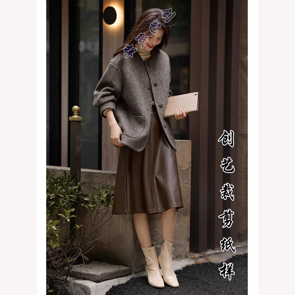 做衣服的图纸E312赫本风双面羊绒秋冬大衣女上衣香风毛呢外套纸样 - 图2