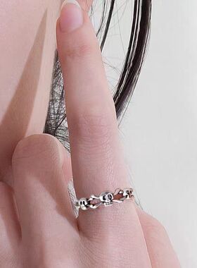 复古骷髅头戒指女2024年新款小众设计开口指环气质食指戒子