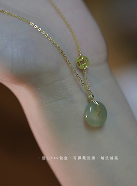 和田玉925纯银新款项链女平安扣锁骨链夏轻奢小众设计感生日礼物