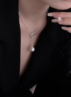 925银拉丝圆球项链女2025新款爆款轻奢小众气质毛衣ins配饰品