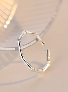 简约竹节开口戒指女小众设计小清新气质指环冷淡风食指戒