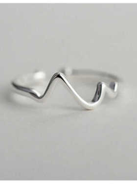 时尚简约线条心电图戒指开口可调节气质百搭尾戒韩版可爱女款
