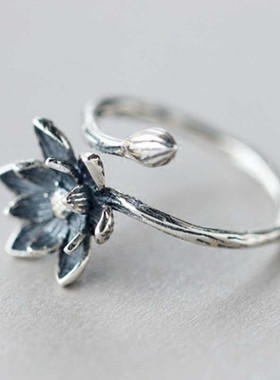 复古泰银民族风花朵可调节尾戒