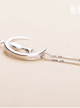 原创设计风月亮猫咪生日锁骨链