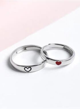 一心住一人爱心情侣戒指一对男女对戒镀银开口ins潮学生指环