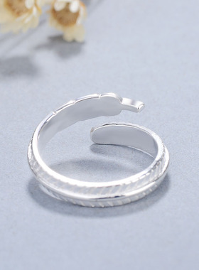 原创设计风羽毛开口可调节戒指