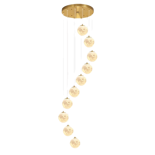 3D打印月球楼梯吊灯长吊灯复式楼楼梯间别墅氛围客厅挑空长线吊灯 - 图3