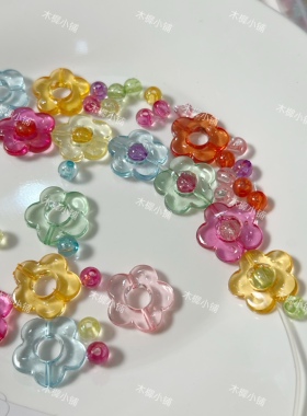 透明彩色亚克力镂空梅花珠子DIY串珠材料五瓣花项链隔珠饰品配件