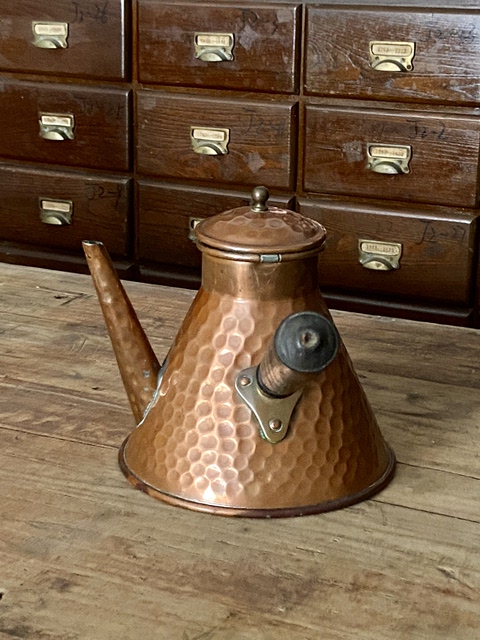1950s French medieval coffee pot vintage red copper teapot tin-plated vintage French coffee utensils