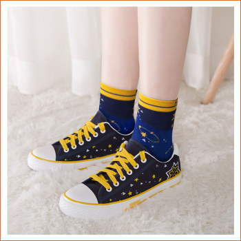 Stardust Hay Socks Women's Spring and Autumn Sports Street Mid-Tube Socks Autumn and Winter Cartoon Long Socks Cotton Trendy two Pairs Gift Box