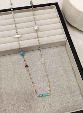 kari show小众高级感气质简约加长多种戴法珍珠绿松石彩宝项链