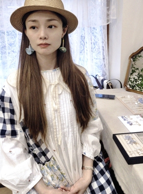 彩色薄纱撞色叠搭不对称花朵耳饰