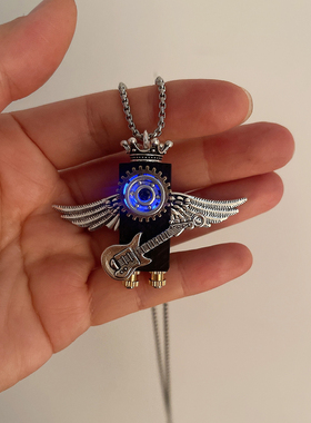 发光朋克机器人木质手工项链