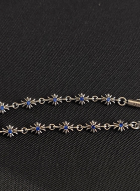 CH克罗伈925纯银十字花蓝钻手链欧美朋克嘻哈做旧男女明星款手环