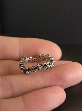 CH克罗伈S925银十字花波浪戒指情侣日韩小清新个性轻奢潮流女指环