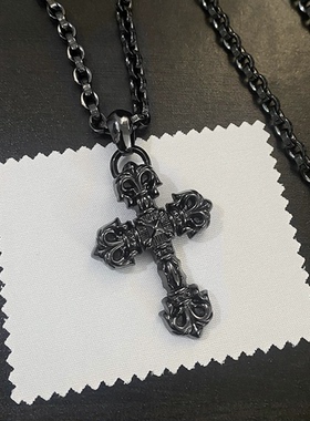 克罗伈金色复古泰银做旧火焰黑色吊坠竹节链欧美朋克男女情侣项链