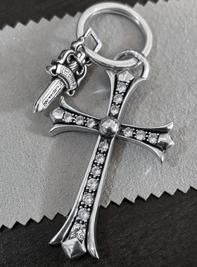 CH克罗伈泰银满钻大号十字架宝剑吊坠欧美朋克男女项链钥匙包挂件