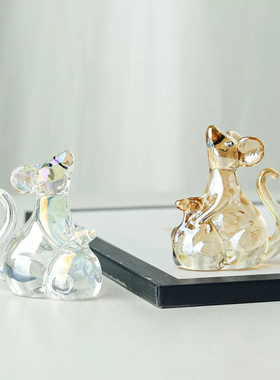 高档水晶精致小老鼠属你有钱生肖摆台轻奢风钱袋鼠书房镇纸工艺品