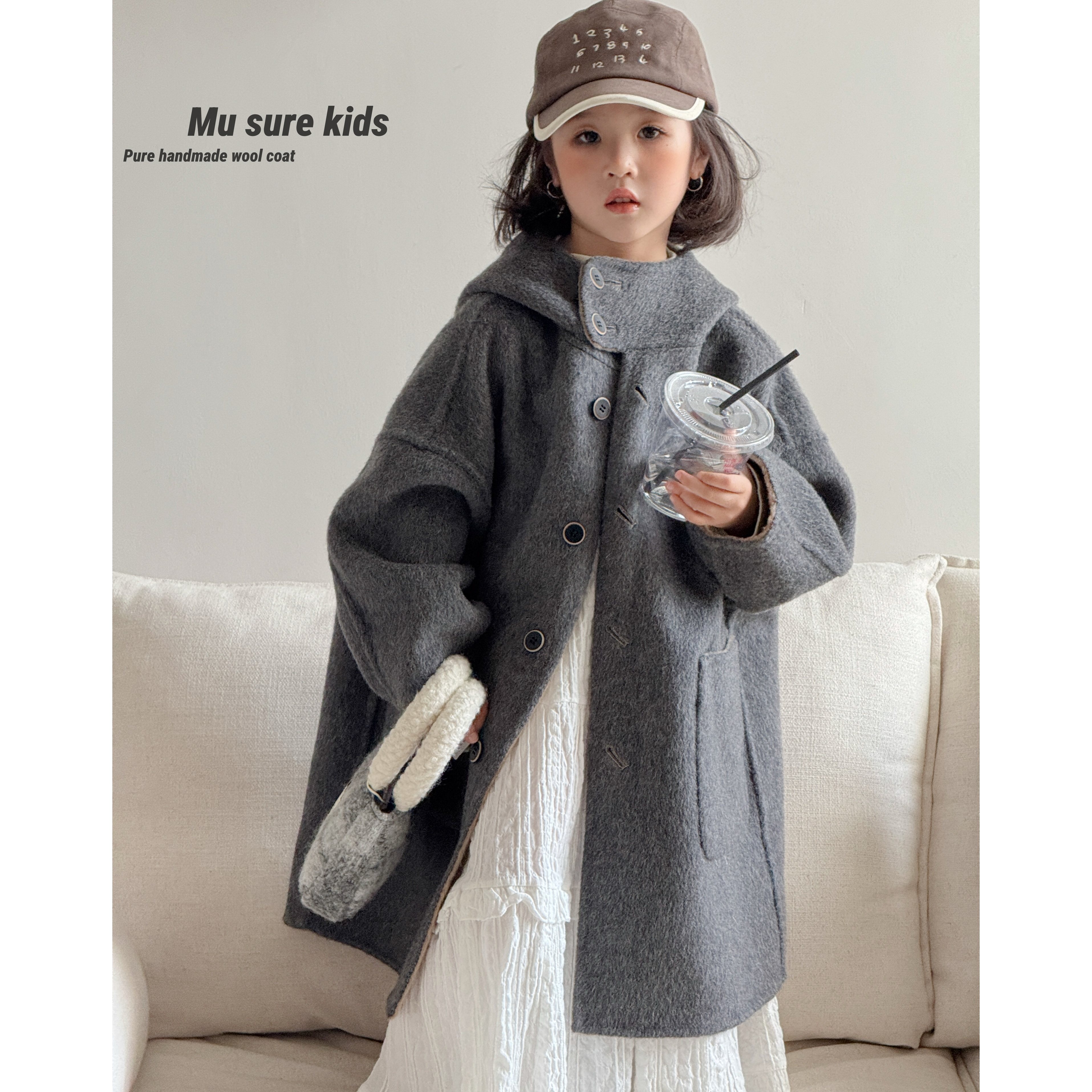 两面穿大衣灰驼色双面羊绒秋冬韩版男童女童亲子连帽中长阔型外套,淘宝优惠券,粉丝福利购,淘宝优惠卷