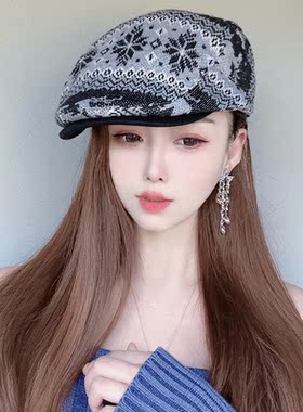 复古图案针织男女士鸭舌帽