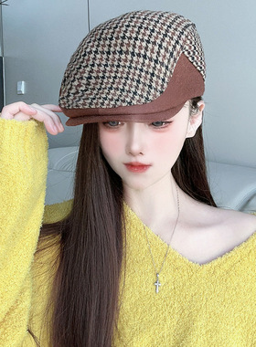 秋冬季韩系爆款鸭舌帽高档帅气女士英伦贝雷帽可调节羊毛前进帽子