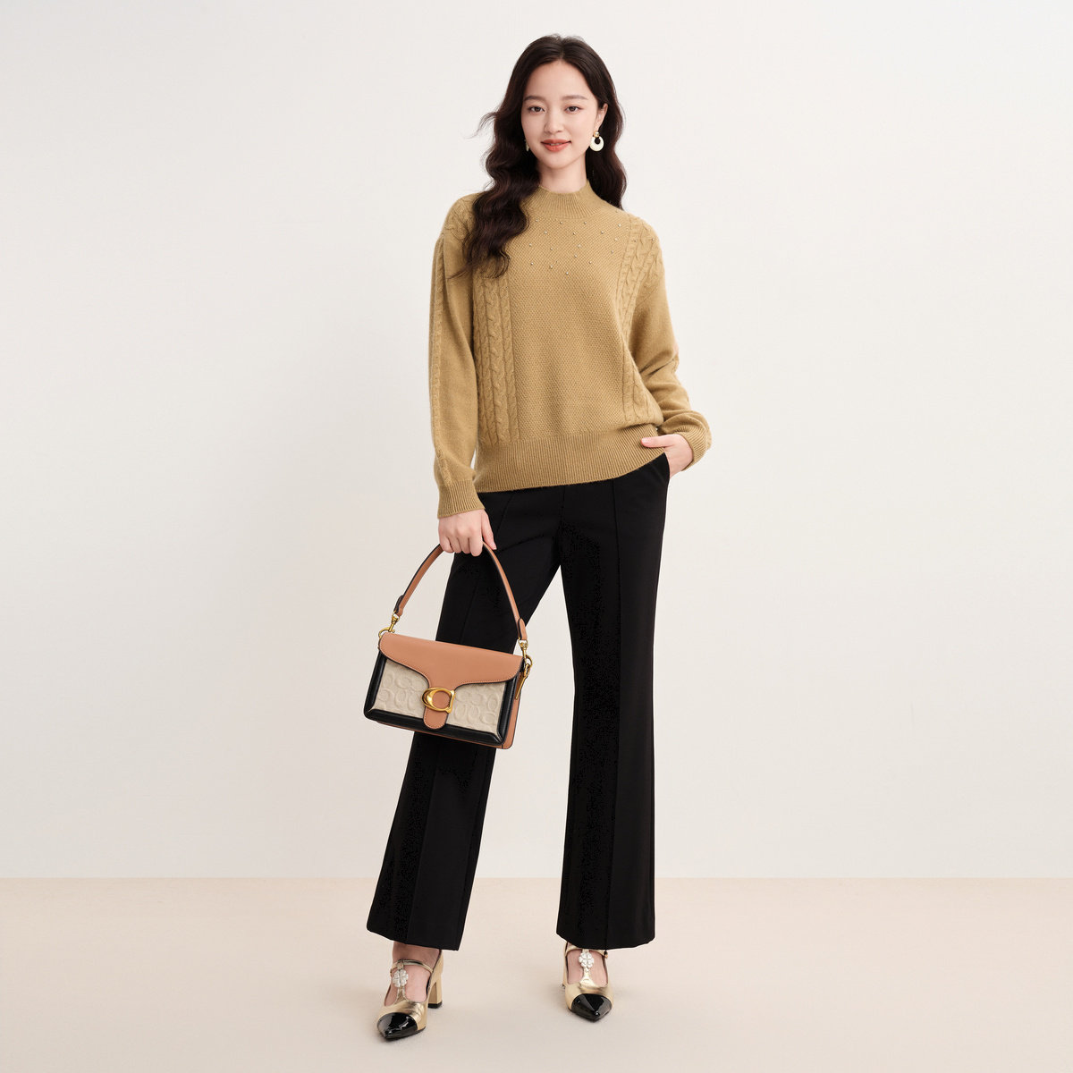 珂莱蒂尔商场同款女装冬季羊毛半高圆领毛衣纯色百搭针织衫