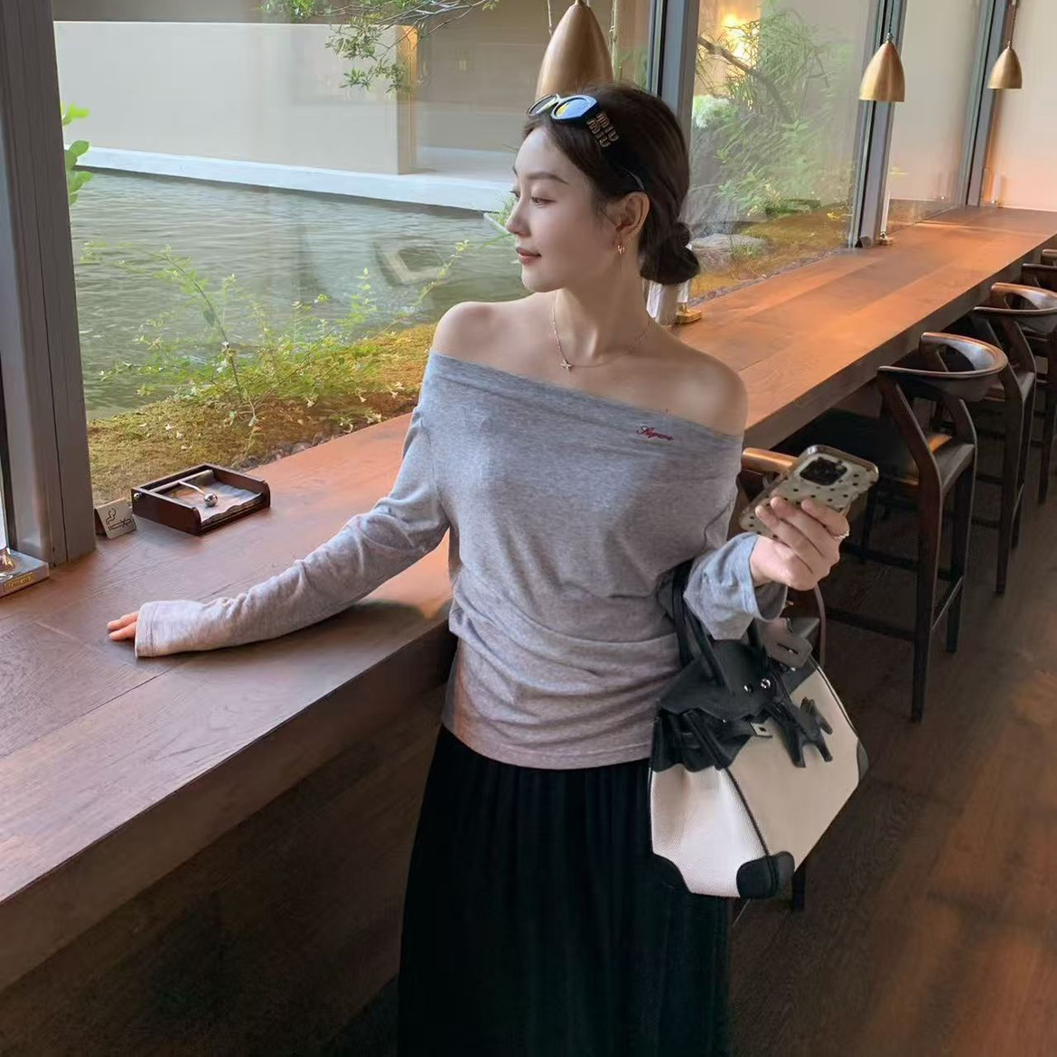 9roove九禾2025秋季新款条纹设计款打底衫长袖T恤女简约时尚26080 - 图0