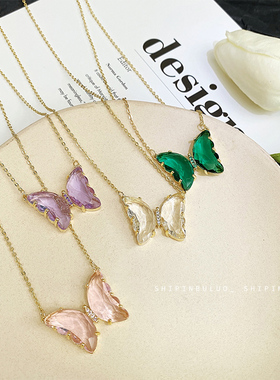 水晶蝴蝶项链短款小众设计网气质