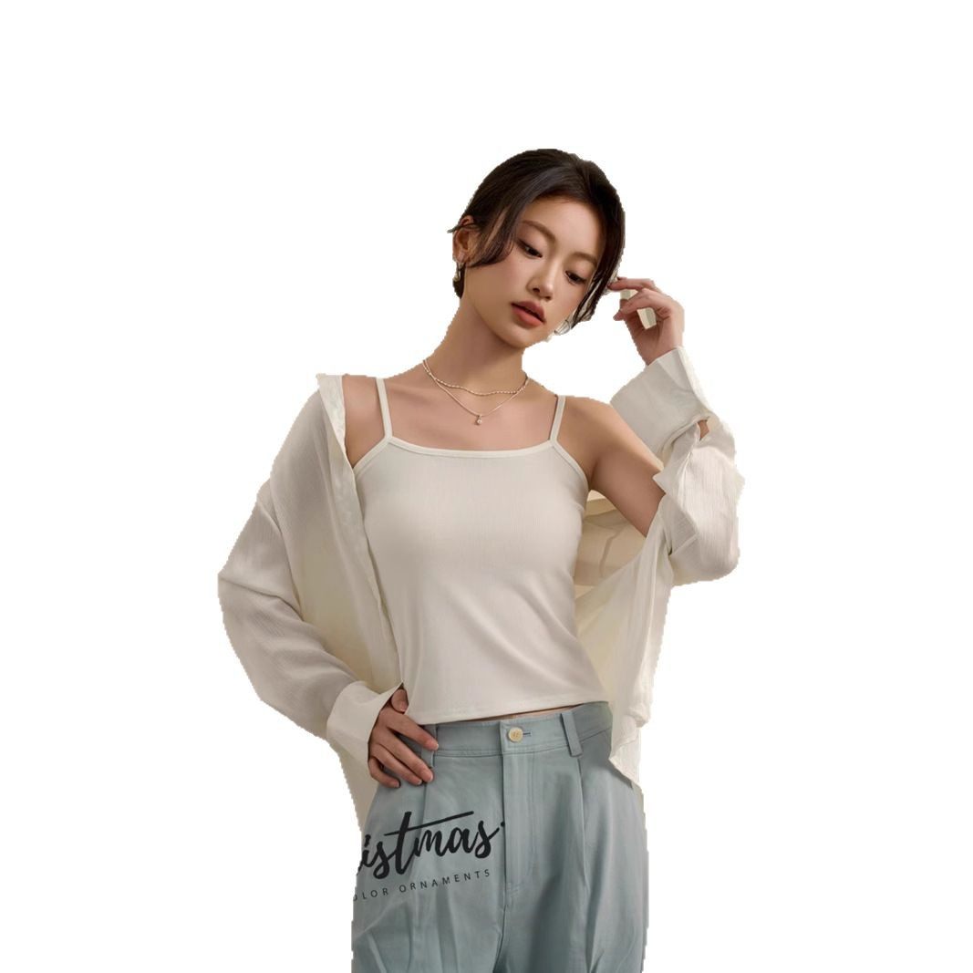 夏季新款带胸垫吊带背心女防走光无钢圈冰丝细肩带内搭外穿免,淘宝优惠券,粉丝福利购,淘宝优惠卷