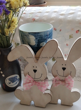 桌面书桌摆件装饰实木兔子