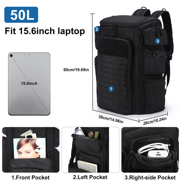 1000D Outdoor 50L ຄວາມຈຸຂະຫນາດໃຫຍ່ Tactical Mountaineering Bag Travel Camping Trip Sports Backpack ຖົງຄອມພິວເຕີ
