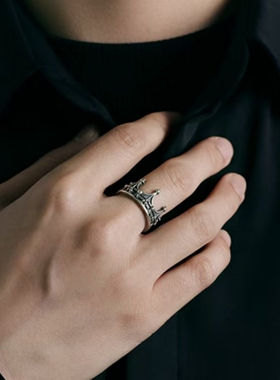 镶钻银色超闪复古戒指肖战同款