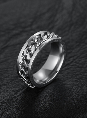 蔡徐坤同款链条可转动百搭戒指