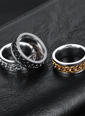 欧美链条旋转解压嘻哈指环ins