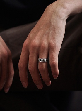 罗云熙同款戒指亮银色钛钢古巴