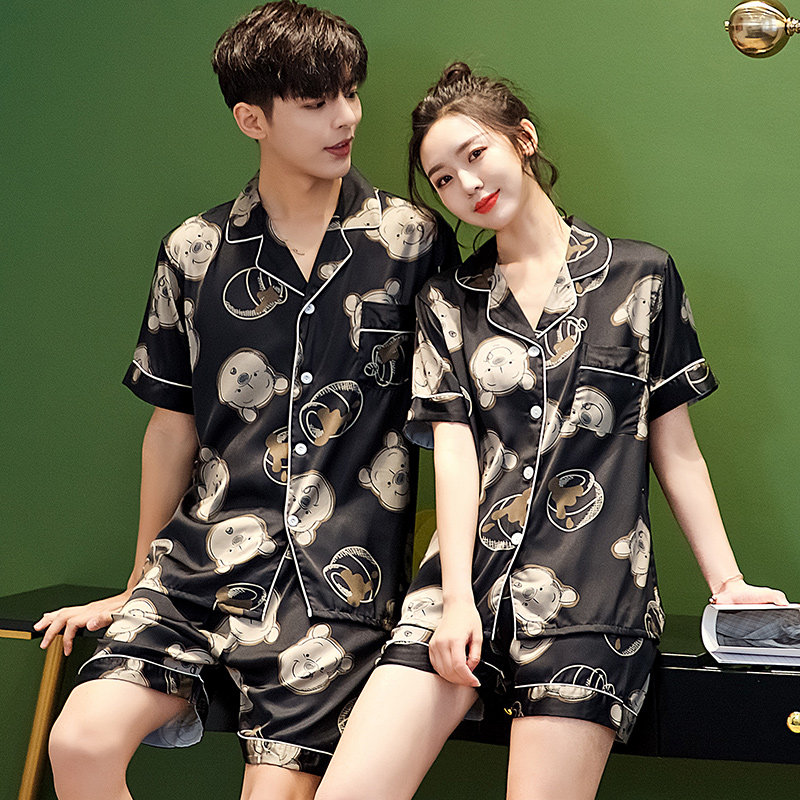情侣女短袖冰丝绸网红ins男士睡衣 易魅睡衣/家居服套装