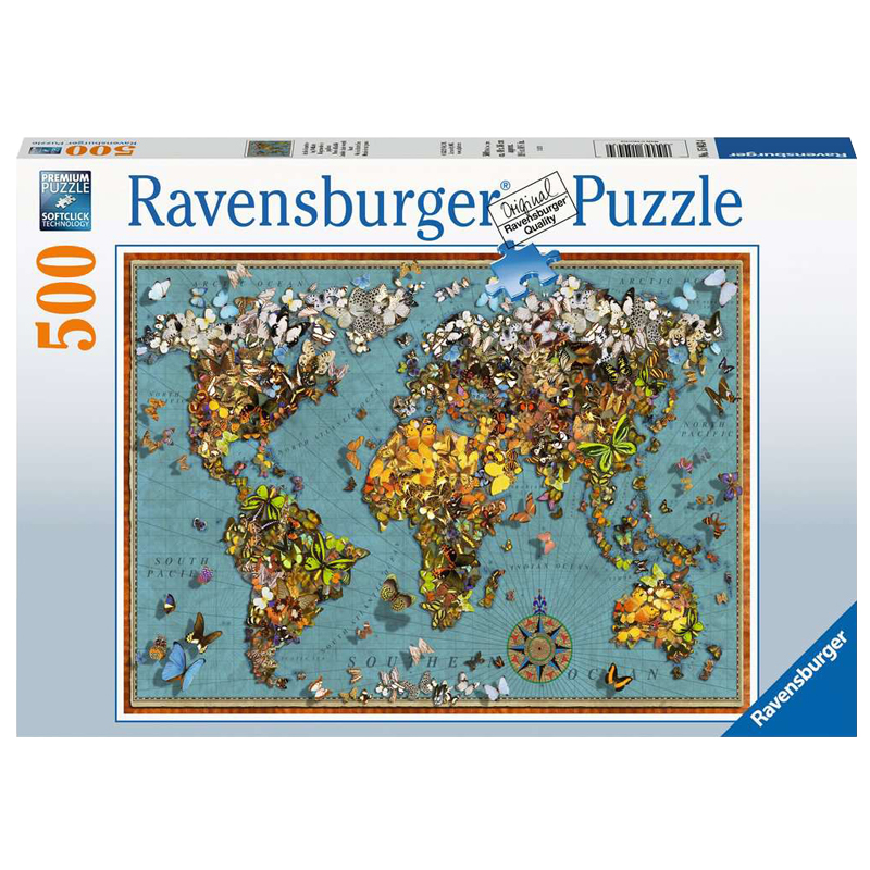 正品德国Ravensburger睿思蝴蝶王国500片世界地图玩具拼图150434 - 图3