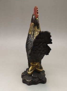 古玩收藏铜器紫铜色鎏金公鸡家居客厅摆件仿古铜鸡生肖鸡摆设