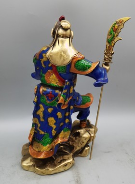 仿古铜摆件 景泰蓝手工掐丝珐琅彩带刀关公 家居装饰工艺品