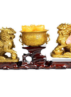 黄铜麒麟摆件 财富麒麟黄铜麒麟聚宝盆阵办公室客厅装饰礼品