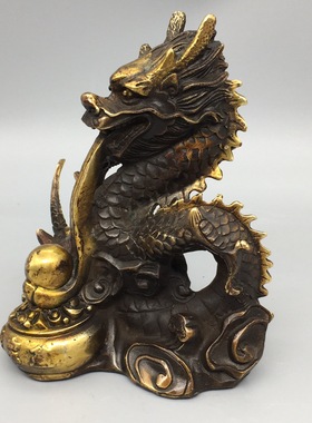 铜鎏金聚宝盆龙摆件龙吸水摆件工艺品家居客厅桌面摆件