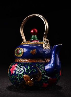 古玩铜器收藏 铜景泰蓝葫芦酒壶摆件 家居装饰创意礼品工艺品