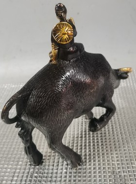 铜器装饰木孺子牛童子铜牛牛摆件骑骑牛家居牧童牧牛工艺品