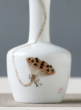 千红窑 釉下彩手绘陶瓷小花插花瓶花器 家居装饰品禅意小摆件水培
