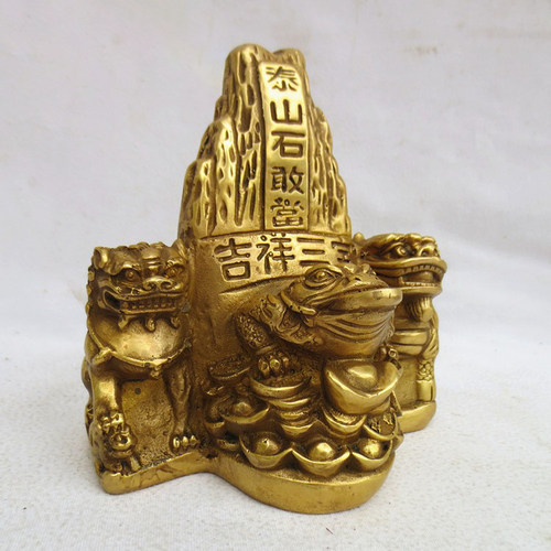 精工纯铜泰山石敢当纯铜吉祥三宝石敢当金蟾狮子麒麟镇宅招财摆件 - 图1