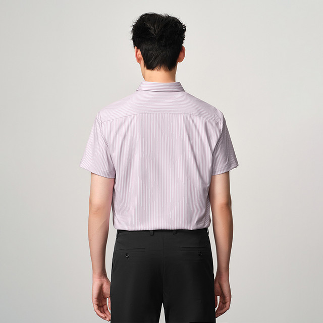 Heilan House striped jacquard short-sleeved shirt spring and summer comfortable moisture-absorbent quick-drying smooth shirt for men