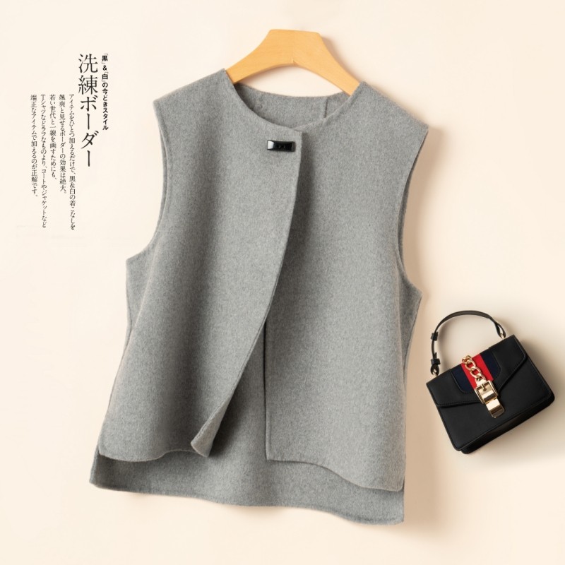 羊毛马甲女秋冬时尚圆领简约短款马夹羊毛双面呢大衣无袖毛呢外套,淘宝优惠券,粉丝福利购,淘宝优惠卷