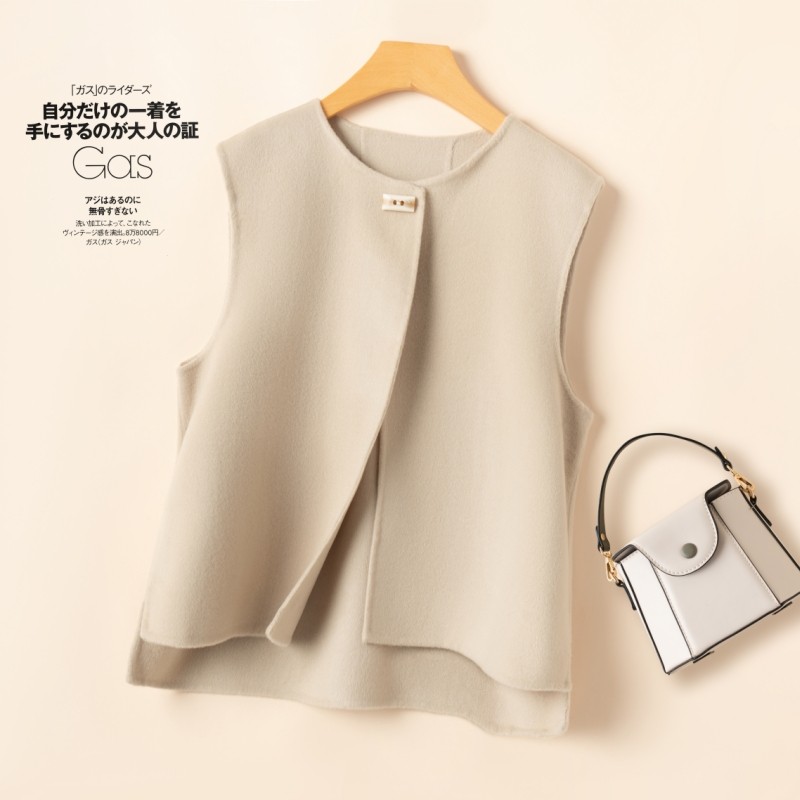 羊毛马甲女秋冬时尚圆领简约短款马夹羊毛双面呢大衣无袖毛呢外套,淘宝优惠券,粉丝福利购,淘宝优惠卷