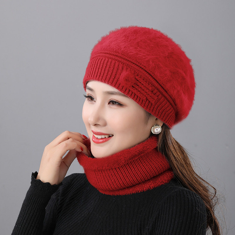 妈妈帽子女款秋冬加绒贝雷帽中老年帽子围脖针织老人奶奶毛线帽,淘宝优惠券,粉丝福利购,淘宝优惠卷