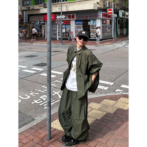 XBRO日系复古宽松春秋季工装套装男女慵懒廓形韩系长裤长袖衬衫潮 - 图0